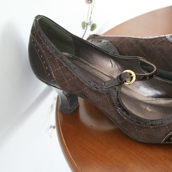 Franco Sarto Brown Leather and Suede Mary Jane High Heels - Picture 4 of 12